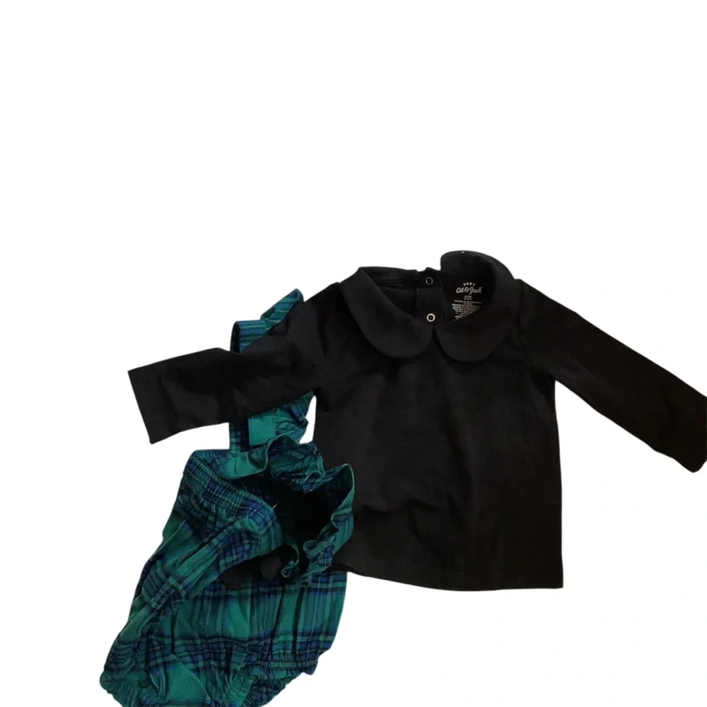 Cat & Jack Green and Black Plaid 2 piece long sleeve and diaper cover.